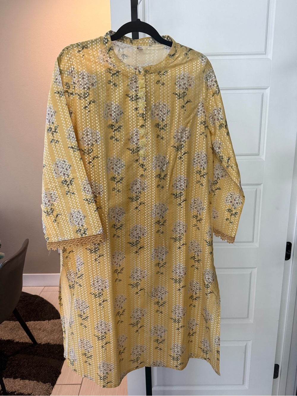 Yellow Floral Long Sleeve Dress - Women's Lightweight Tunic